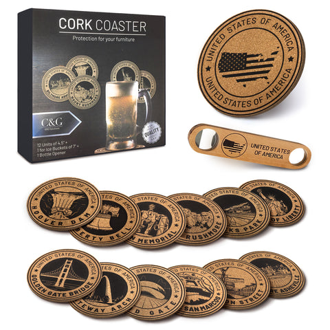 12 Pack Cork Coaster USA Icon